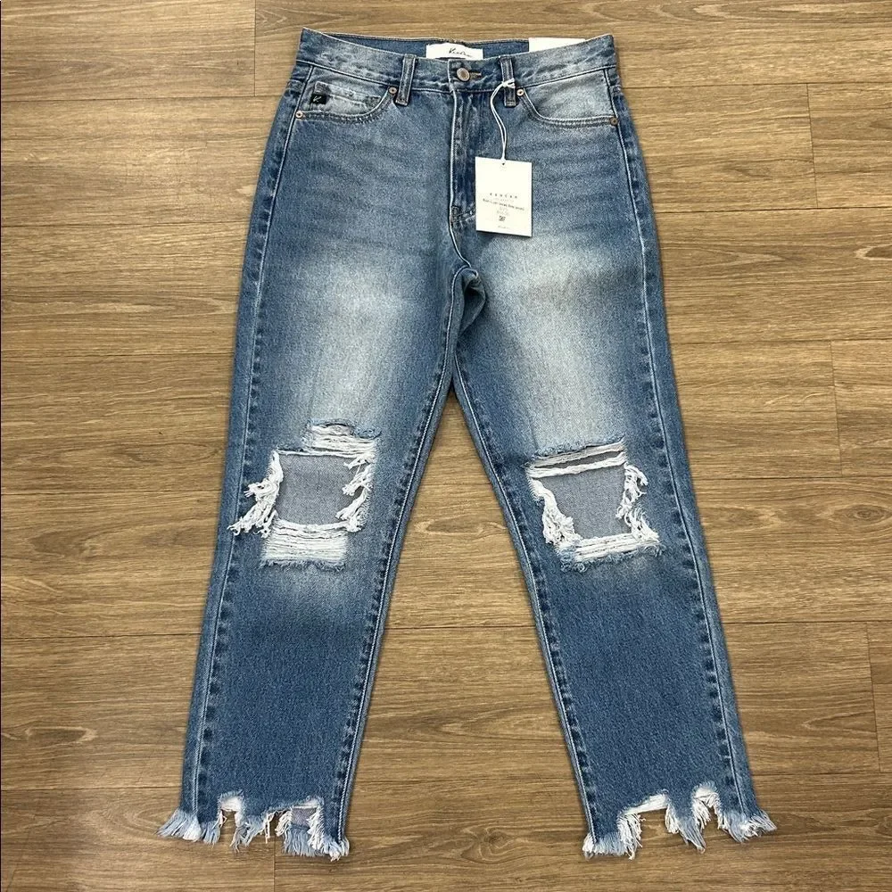 NEW KanCan High Rise Mom Fit Shark Bite Jean Capris